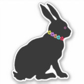 春ブラックシルエットうさぎリングや輪の花 シール (正面)