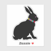 春ブラックシルエットうさぎリングや輪の花 シール (シート)