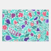 春ブラックフラワー葉ズイラストレーションパターン ラッピングペーパーシート (正面2)