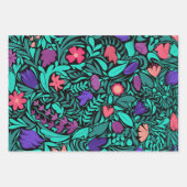 春ブラックフラワー葉ズイラストレーションパターン ラッピングペーパーシート (正面)