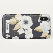 春ブルーと白の花をネイビー背景 Case-Mate iPhoneケース (裏面(横))