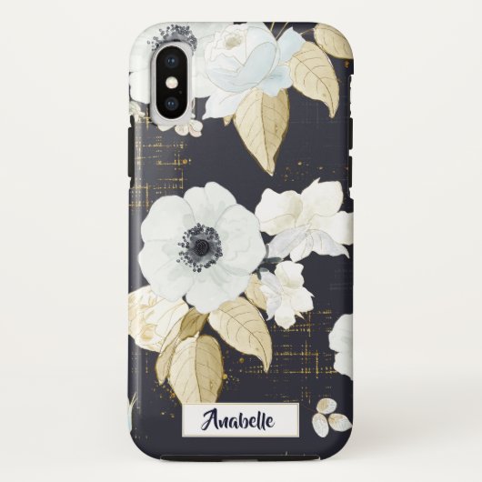 春ブルーと白の花をネイビー背景 Case-Mate iPhoneケース (裏面)