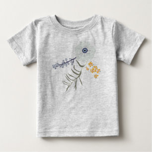 春ブルーグリーンイエローボタニカルフラワー ベビーTシャツ