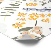 春ブルーグリーンイエローボタニカルフラワー ポスター (角)