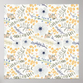 春ブルーグリーンイエローボタニカルフラワー ポスター (正面)