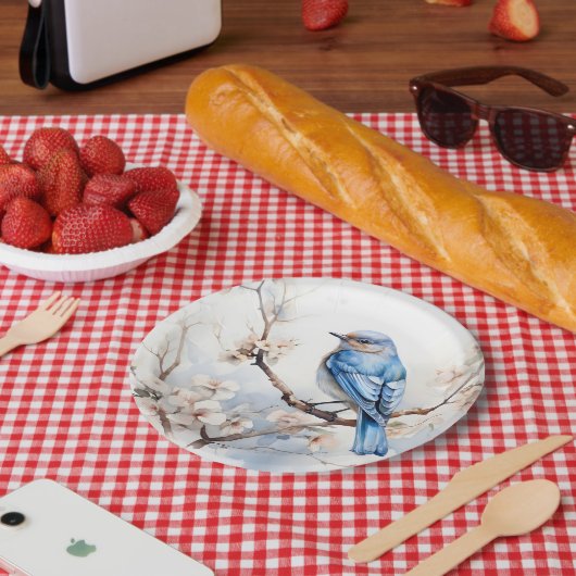 春ブルーバードインザブルーミングツリー ペーパープレート (ピクニック)