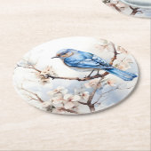 春ブルーバードインザブルーミングツリー ラウンドペーパーコースター (アングル)