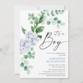 春ブルーフローラグリーンボーイベビーシャワー 招待状 (正面)