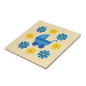 春ブルーベビーベビーカー、黄色、青い花 タイル (側面)