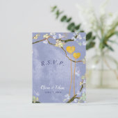 春ブルー結婚ズのメニュー選択RSVP インビテーションポストカード (スタンド正面)