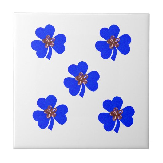 春ブルー、キッチン用ブルークローバー タイル (正面)