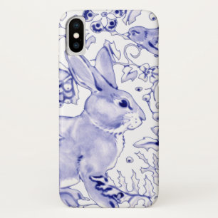 春ブルー&ホワイトバニー&バードフローラデルフト iPhone X ケース