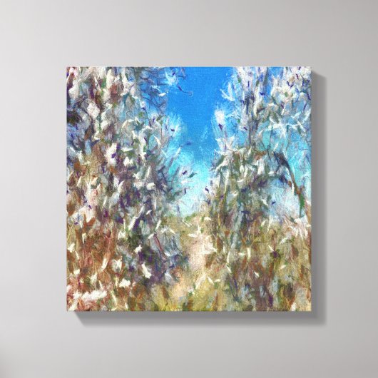 春ブロッサムアーモンドツリーポインティリリスムアートワーク キャンバスプリント (正面)