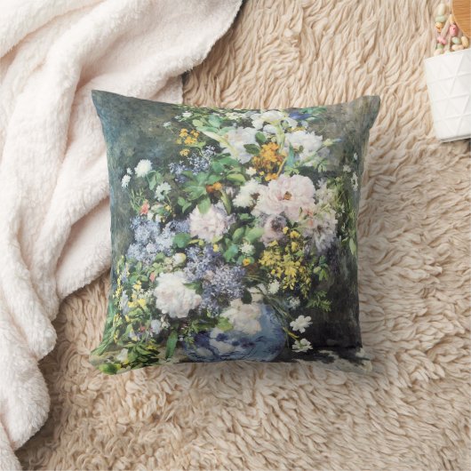 春ブーケバイピエールルノアールヴィンテージ花 クッション (ブランケット)