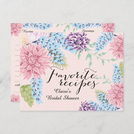 春ブーケブライダルシャワーレシピカード インビテーションポストカード (正面/裏面)