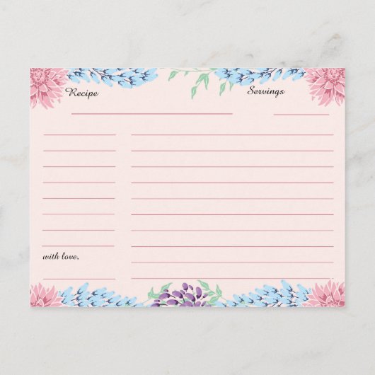 春ブーケブライダルシャワーレシピカード インビテーションポストカード (裏面)