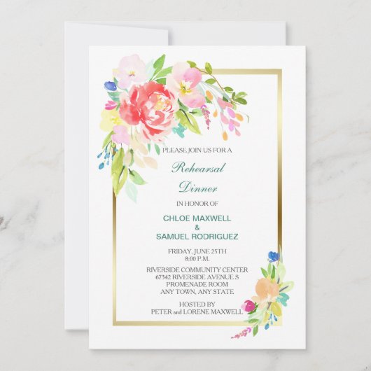 春ブーケ結婚のリハーサルディナー招待状 招待状 (正面)