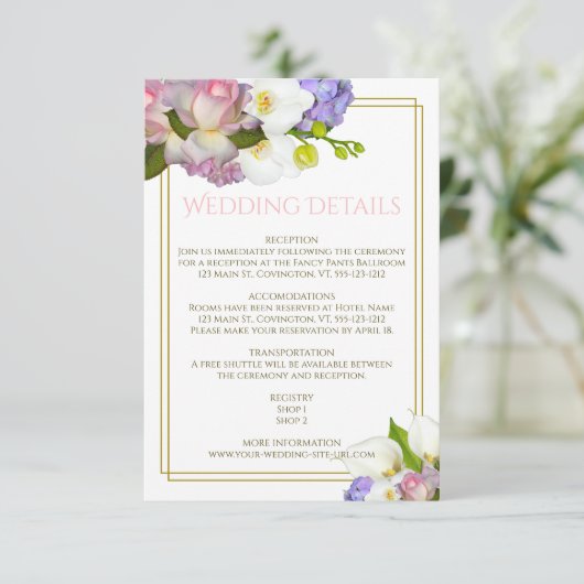 春ブーケ花金ゴールドとピンク結婚ズ エンクロージャーカード (スタンド正面)