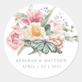 春ブーケ |チューリップとバタフライの水色 ラウンドシール