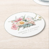 春ブーケ |チューリップとバタフライの水色 ラウンドペーパーコースター (アングル)