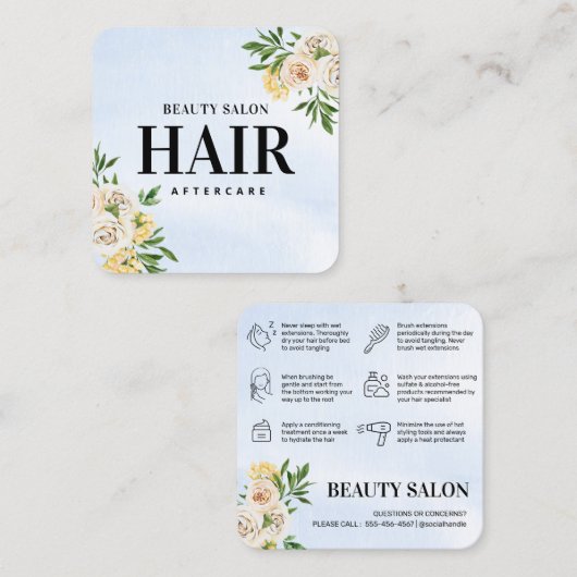 春ヘアエクステンションアフターケアカード スクエア名刺 (正面/裏面)