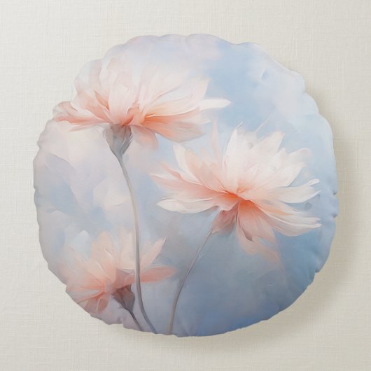 春ヘイジーパステルペタルワイルドフラワー花模様ズバイアヴァ ラウンドクッション (正面)