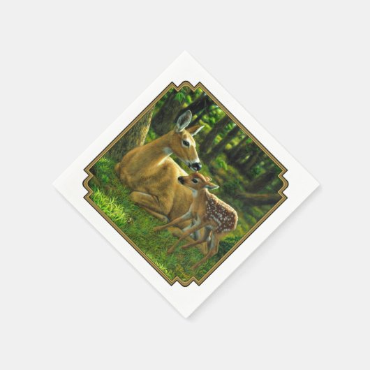 春ホワイトテールファウンとマザーディアー スタンダードカクテルナプキン (角)