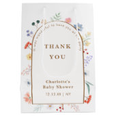 春ボホアーチワイルドフラワーフローラベビーシャワー ミディアムペーパーバッグ (裏面)
