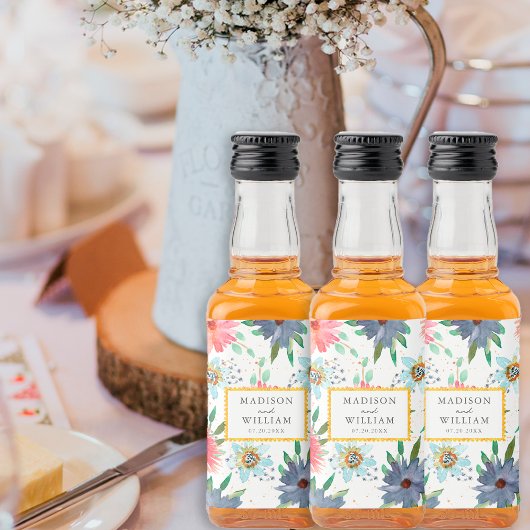 春ボホシックグリーンリーワイルドフラワー結婚式の引き出物 リキュールボトルラベル