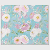 春ボホハンドドロー花模様オンティール（緑がかった色） ラッピングペーパー (フラット)