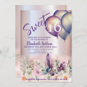 春ボホフローラガーリー気球のキラキラ 招待状 (正面/裏面)