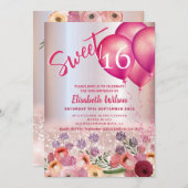 春ボホフローラガーリー気球のキラキラ 招待状 (正面/裏面)