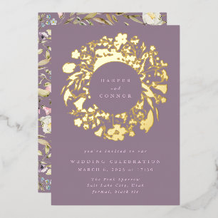 春ボホワイルドフラワーパンパ結婚スリース 箔招待状