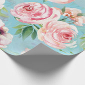 春ボーホハンドドロー花模様子供部屋ティール（緑がかった色） ラッピングペーパー (角)