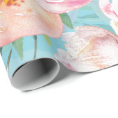 春ボーホハンドドロー花模様子供部屋ティール（緑がかった色） ラッピングペーパー (ロールコーナー)