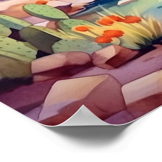 春マウンテンネバダウォーターカラーランドスケープ ポスター (角)