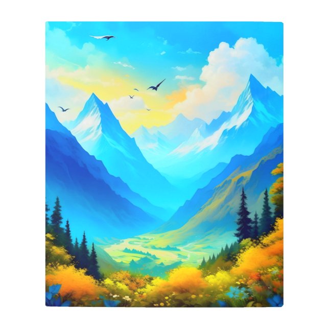 春マウンテンランドスケープメタルウォールアート メタルプリント (正面)