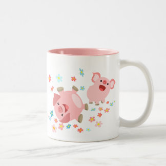 春マグカップに2匹のかわいい漫画の豚 ツートーンマグカップ
