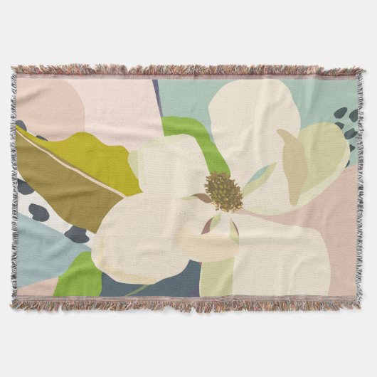 春マグノリアカラーブロックフローリスト スローブランケット (正面)