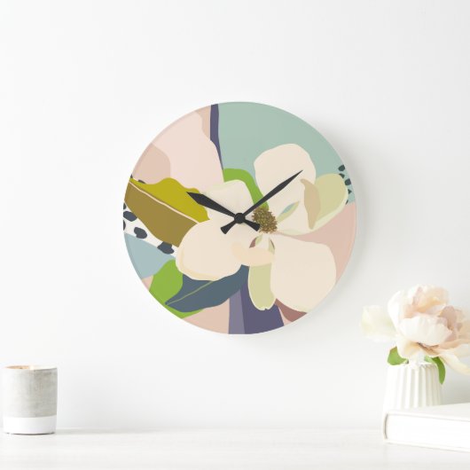 春マグノリアカラーブロックフローリスト ラージ壁時計 (ホーム)