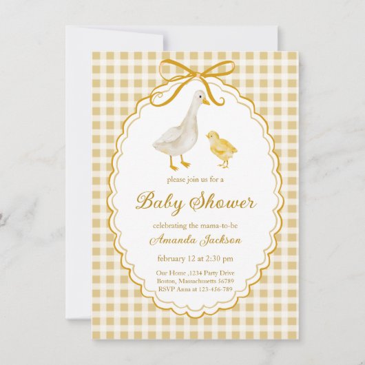 春マザーグースとゴスリング赤ちゃんシャワー 招待状 (正面)