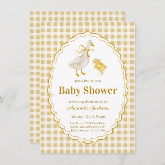 春マザーグースとゴスリング赤ちゃんシャワー 招待状 (正面/裏面)