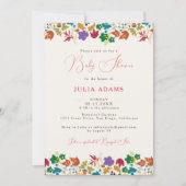 春マスタードイエローパープルフラワーベビーシャワー 招待状 (正面)