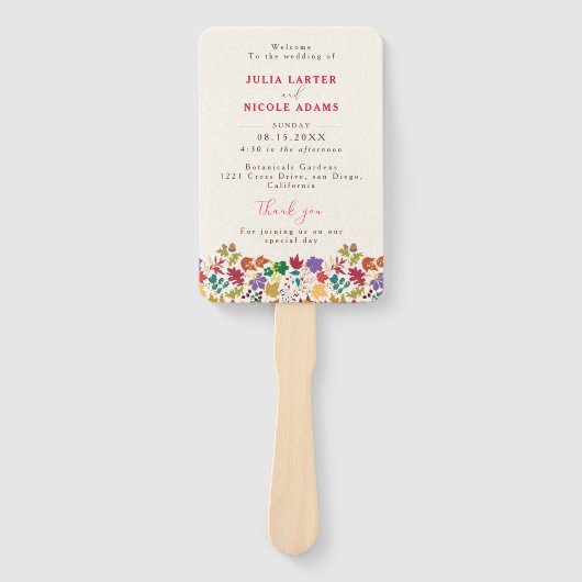 春マスタードイエローパープルメドウフラワー結婚ズ ハンドファン (正面)