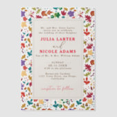 春マスタードイエローパープルメドウフラワー結婚ズ ベラム紙招待状 (正面)