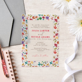 春マスタードイエローパープルメドウフラワー結婚ズ ベラム紙招待状