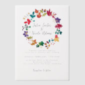 春マスタードイエローパープルメドウフラワー結婚ズ ベラム紙招待状 (正面)