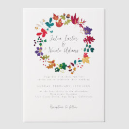 春マスタードイエローパープルメドウフラワー結婚ズ ベラム紙招待状