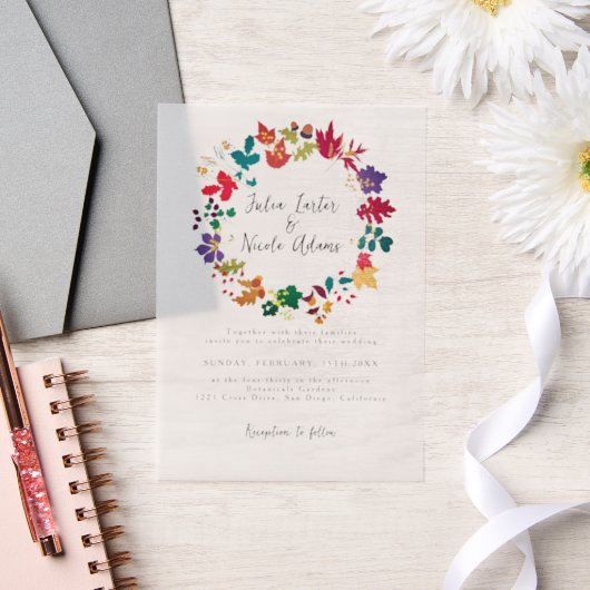 春マスタードイエローパープルメドウフラワー結婚ズ ベラム紙招待状 (ウェディング)