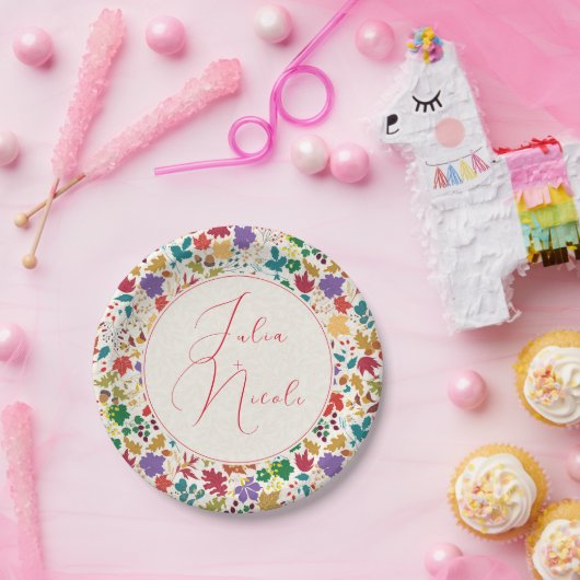 春マスタードイエローパープルメドウフラワー結婚ズ ペーパープレート (パーティー)